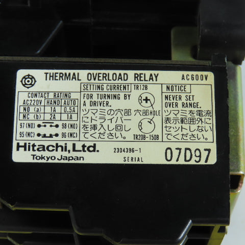 Hitachi H20 32A 600V Magnetic Contactor 110V Coil W/ TR20B-1E Overload 12-18A