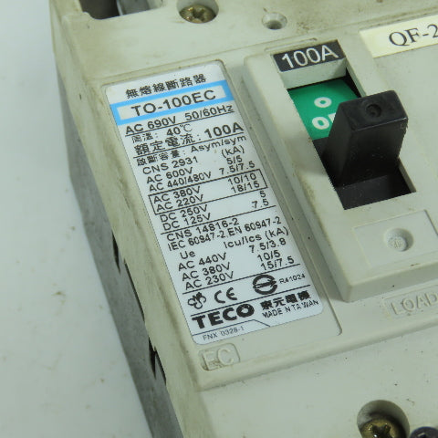 Teco TO-100EC 100A Circuit Breaker 600VAC CNS 2931