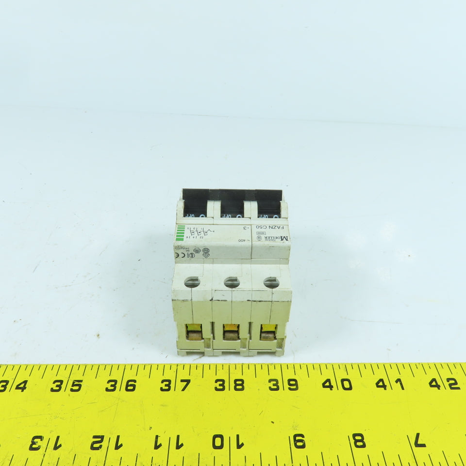 Klockner Moeller FAZN C50 3-Pole 50A Rail Mount Circuit Breaker 400VAC