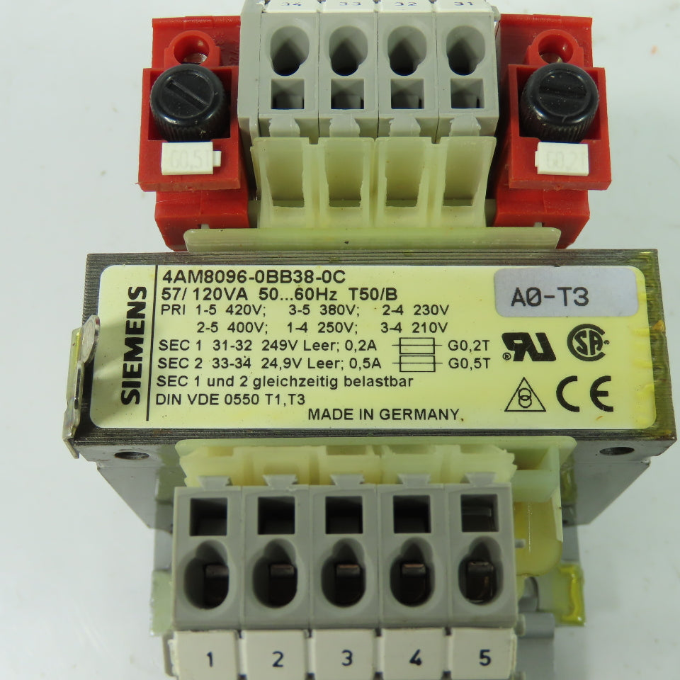 Siemens 4AM8096-0BB38-0C Transformer 210-250/280-420V Pri 249V Sec 120VA