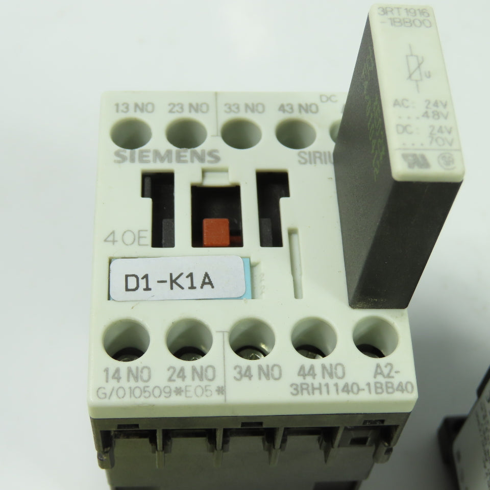 Siemens 3RT1016-1BB42 600V 3-Pole Contactor 24VDC W/ 3RT1916-1BB00 Lot Of 5