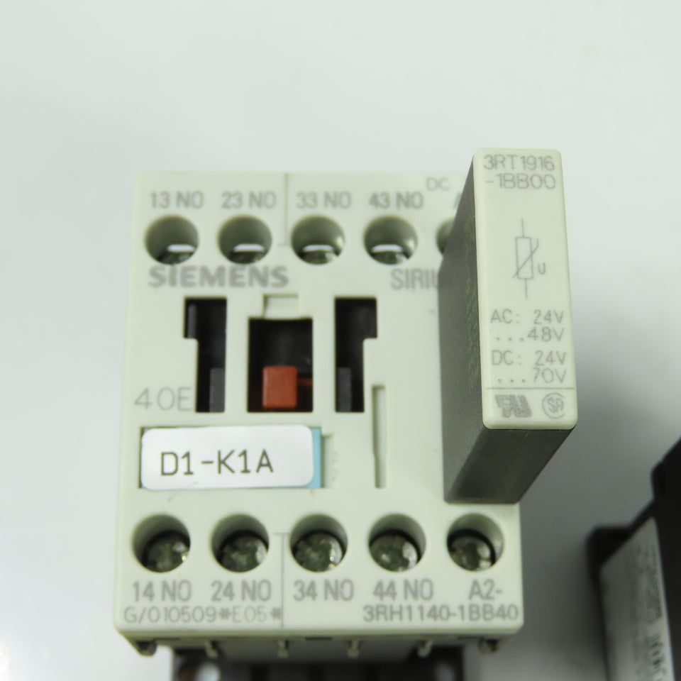 Siemens 3RT1016-1BB42 600V 3-Pole Contactor 24VDC W/ 3RT1916-1BB00 Lot Of 5