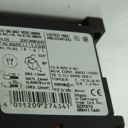 Siemens 3RT1016-1BB42 600V 3-Pole Contactor 24VDC W/ 3RT1916-1BB00 Lot Of 5