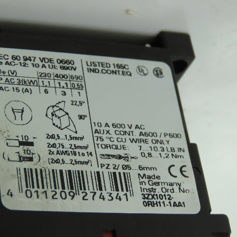 Siemens 3RT1016-1BB42 600V 3-Pole Contactor 24VDC W/ 3RT1916-1BB00 Lot Of 5