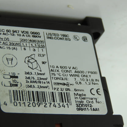 Siemens 3RT1016-1BB42 600V 3-Pole Contactor 24VDC W/ 3RT1916-1BB00 Lot Of 5