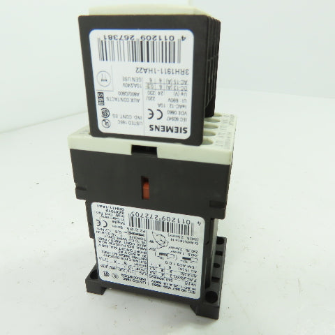 Siemens 3RT1016-1BB42 600V 3-Pole Contactor 24VDC W/ 3RH1911-1HA22