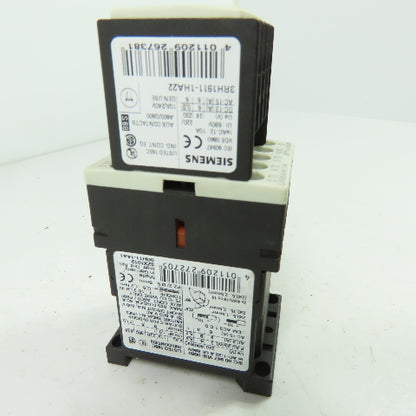 Siemens 3RT1016-1BB42 600V 3-Pole Contactor 24VDC W/ 3RH1911-1HA22