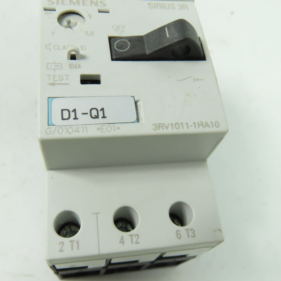 Siemens 3RV1011-1HA10 3-Pole Manual Motor Starter Circuit Breaker 600V 5.5-8A