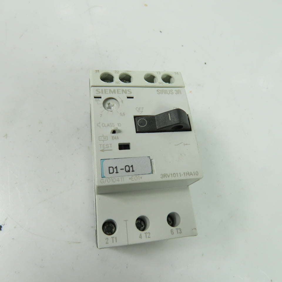 Siemens 3RV1011-1HA10 3-Pole Manual Motor Starter Circuit Breaker 600V 5.5-8A