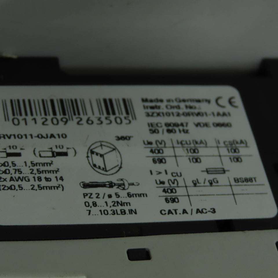 Siemens 3RV1011-0JA10 3Pole Manual MotorStarter Circuit Breaker 600V 1A Lot Of 3