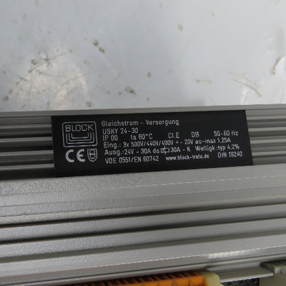 Block USKY24-30 Power Supply Eing: 500/440/400V +-20V 1.25A Ausg: 24V-30A