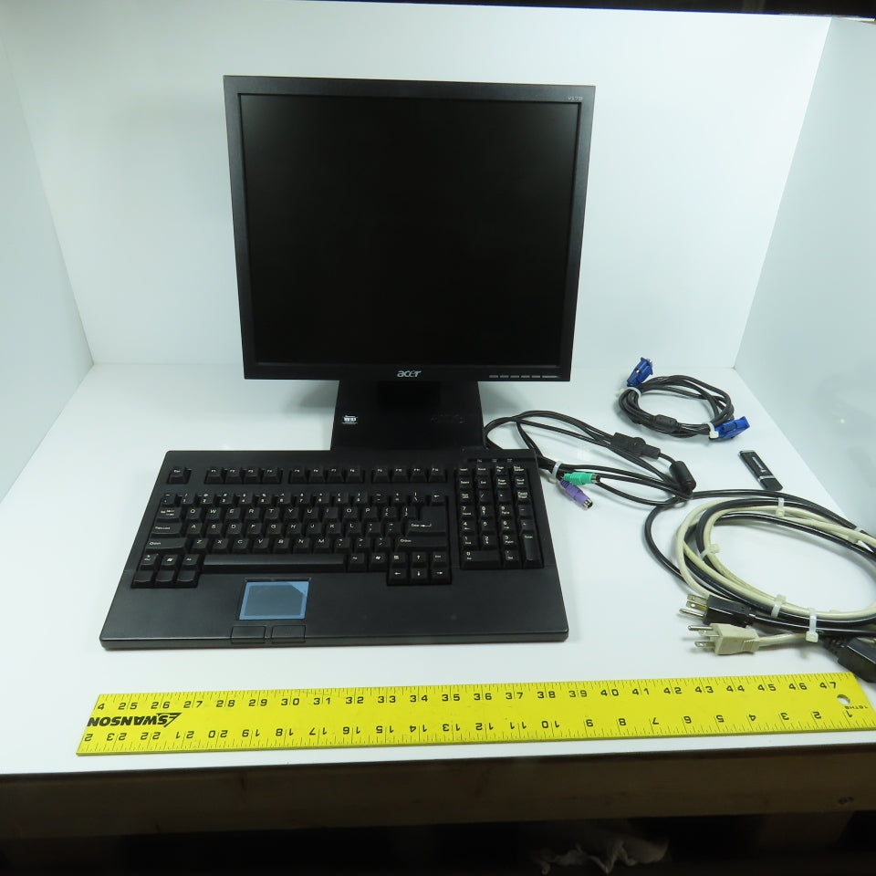 Acer V173B 17" LCD Monitor 100-240VAC W/ Adesso ACK-730PB Keyboard & Cables