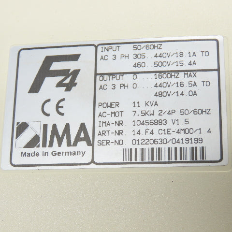 KEB 14.F4.C1E-4M00/1.4 Combivert Inverter Drive 3Ph 11KVA W/Siemens 4EF1400-3CA