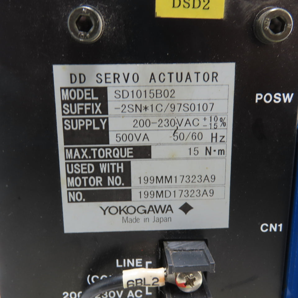 Yokogawa SD1015B02 DD Servo Actuator 200-230VAC 500VA 50/60Hz 15N-m Torque