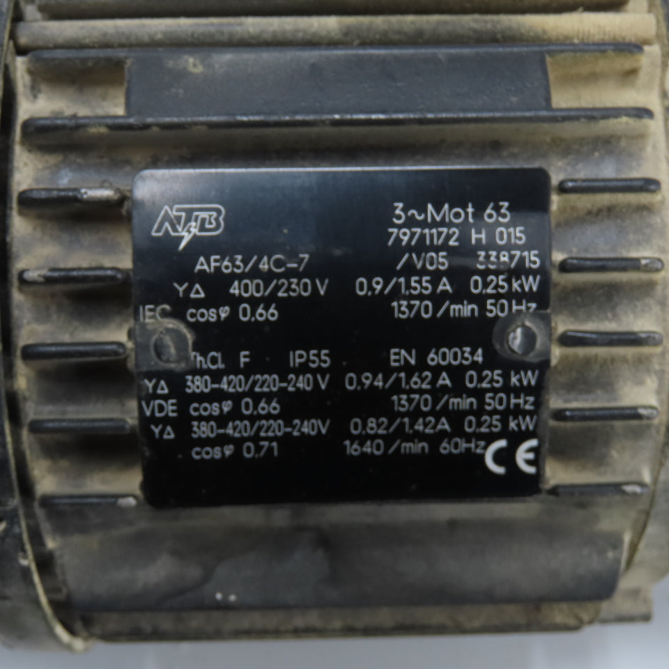 ATB AF63/4C-7 3Ph 0.25Kw Electric Buffer Motor 220-380/420V 50/60Hz