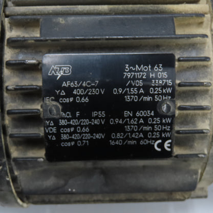 ATB AF63/4C-7 3Ph 0.25Kw Electric Buffer Motor 220-380/420V 50/60Hz