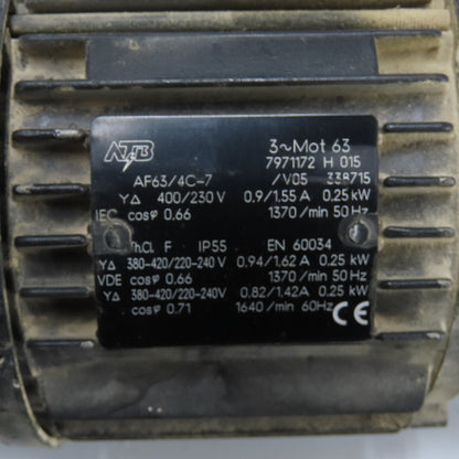 ATB AF63/4C-7 3Ph 0.25Kw Electric Buffer Motor 220-380/420V 50/60Hz
