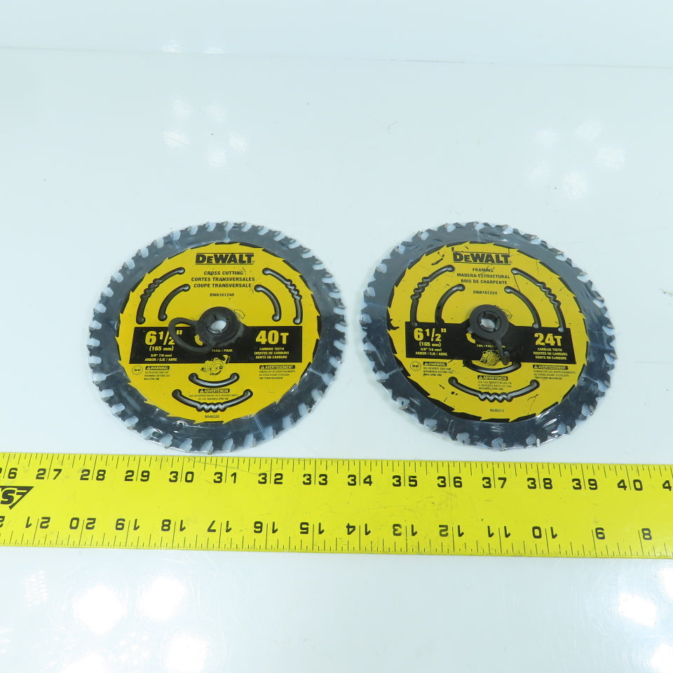 Dewalt DWA161224 24T & 40T Circular Saw Blades 6-1/2" OD 5/8" Arbor Lot Of 2