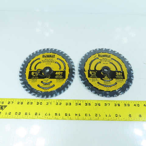 Dewalt DWA161224 24T & 40T Circular Saw Blades 6-1/2" OD 5/8" Arbor Lot Of 2