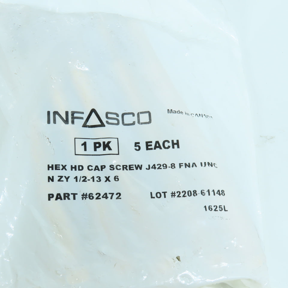 Infasco 62472 J429-8 Hex Head Cap Screw 1/2"-13 x 6" UNC Lot Of 20