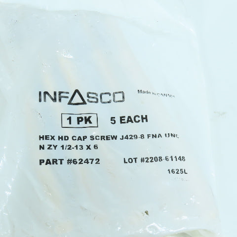 Infasco 62472 J429-8 Hex Head Cap Screw 1/2"-13 x 6" UNC Lot Of 20