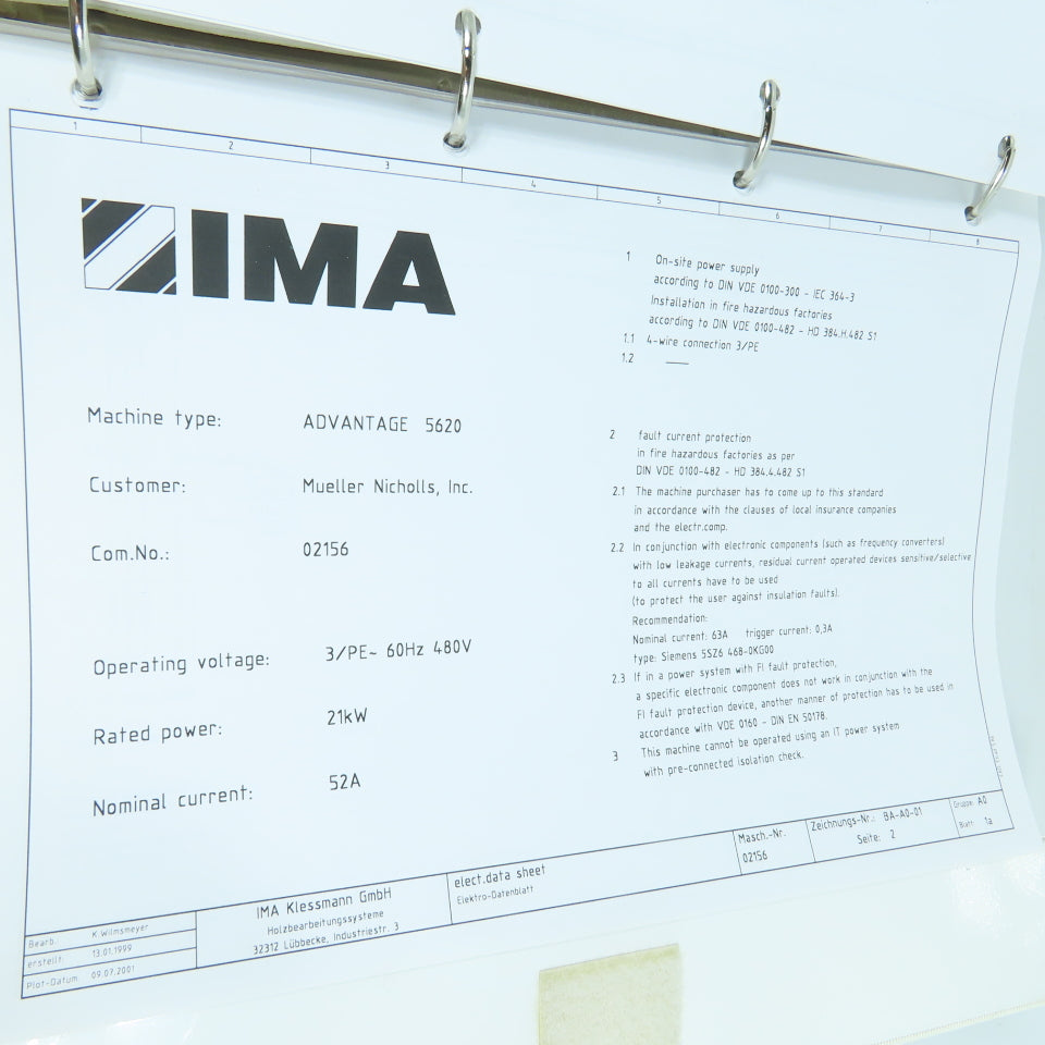 IMA Advantage 5620 Edgebander Electrical Documentation W/ 3 Floppy Discs