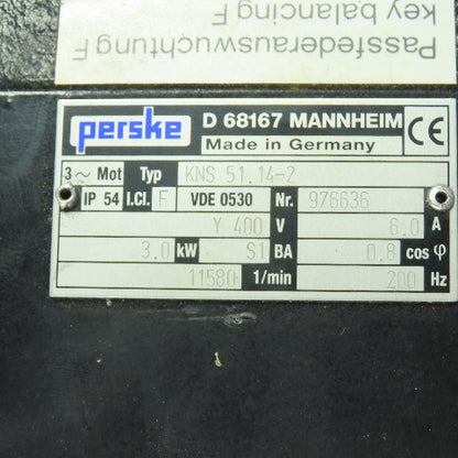 Perske KNS 51.14-2 3Ph 3.0KW Spindle Motor 400YV 6.0A 11580RPM