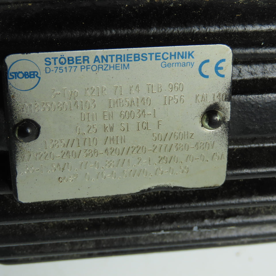 Stober C102F0700D71K4 70.7:1 Ratio Gear Motor 19.5RPM Output 220-480V 3Ph 0.25KW