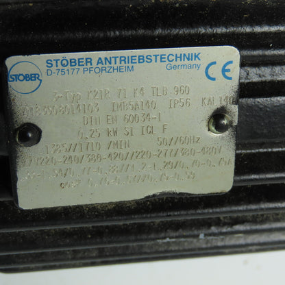 Stober C102F0700D71K4 70.7:1 Ratio Gear Motor 19.5RPM Output 220-480V 3Ph 0.25KW