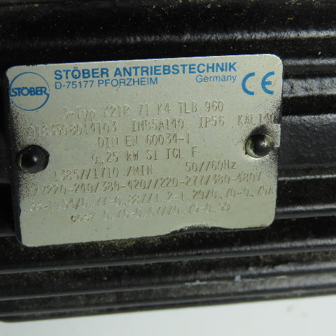 Stober C102F0700D71K4 70.7:1 Ratio Gear Motor 19.5RPM Output 220-480V 3Ph 0.25KW
