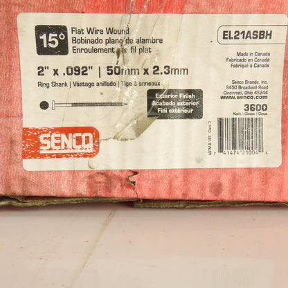 Senco EL21ASBH 2" x 0.092" Pneumatic Siding Nail Box (Flat Wire Wound) Of 3600