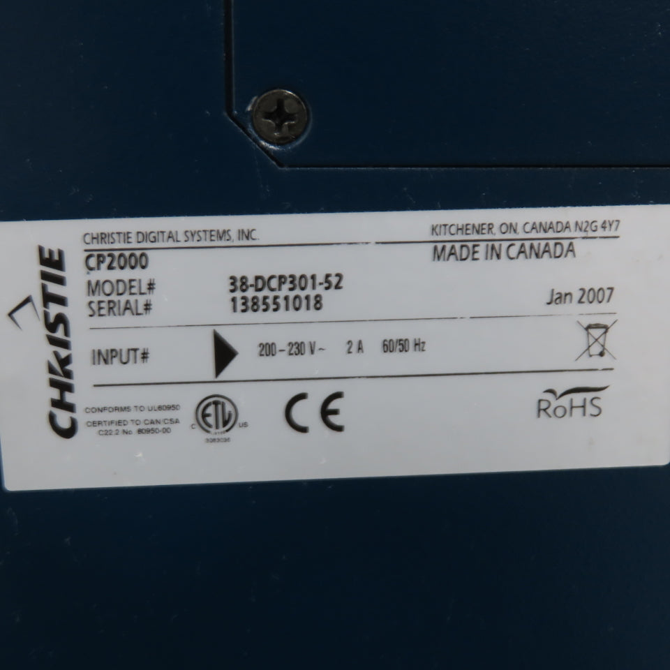 Christie CP-200-S 38-DCP301-52 DLP Digital Cinema Projector 3Ph 200/230V