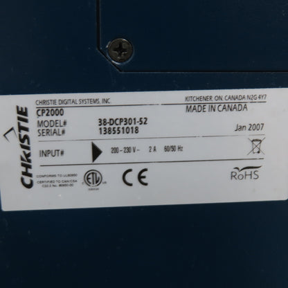 Christie CP-200-S 38-DCP301-52 DLP Digital Cinema Projector 3Ph 200/230V