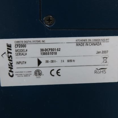 Christie CP-200-S 38-DCP301-52 DLP Digital Cinema Projector 3Ph 200/230V