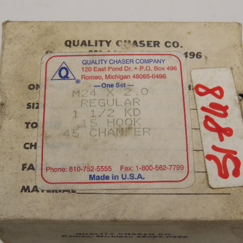 Quality Chaser Company M24 x 2.0 Regular 1-1/2KD 15 Hook Thread Chaser 45° Set/4