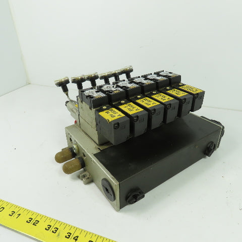 SMC NARBF2000-P 6 Slot Pneumatic Interface Regulator Manifold Bank 120PSI W/Gage