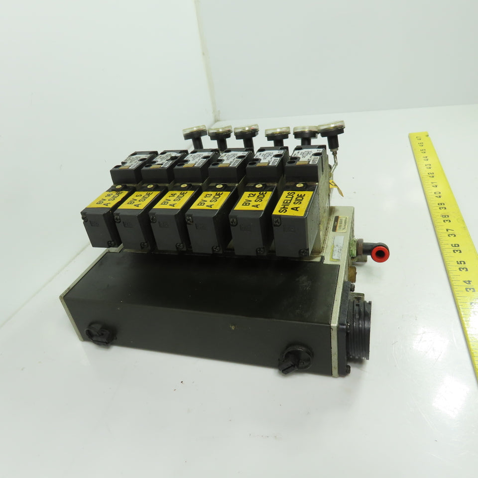 SMC NARBF2000-P 6 Slot Pneumatic Interface Regulator Manifold Bank 120PSI W/Gage