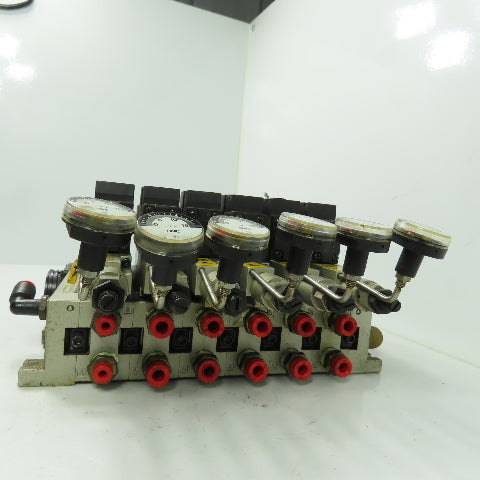 SMC NARBF2000-P 6 Slot Pneumatic Interface Regulator Manifold Bank 120PSI W/Gage
