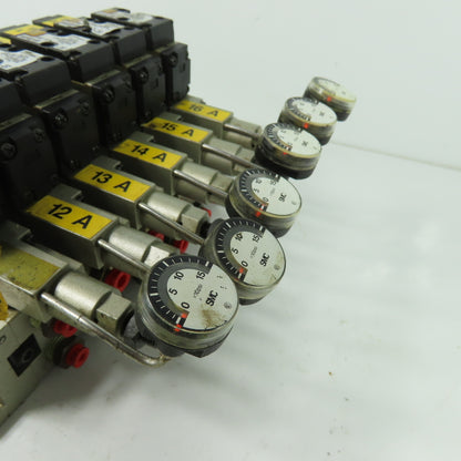 SMC NARBF2000-P 6 Slot Pneumatic Interface Regulator Manifold Bank 120PSI W/Gage