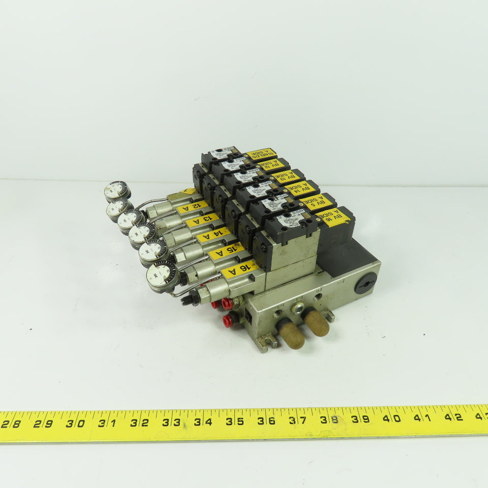 SMC NARBF2000-P 6 Slot Pneumatic Interface Regulator Manifold Bank 120PSI W/Gage