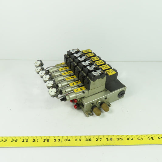 SMC NARBF2000-P 6 Slot Pneumatic Interface Regulator Manifold Bank 120PSI W/Gage