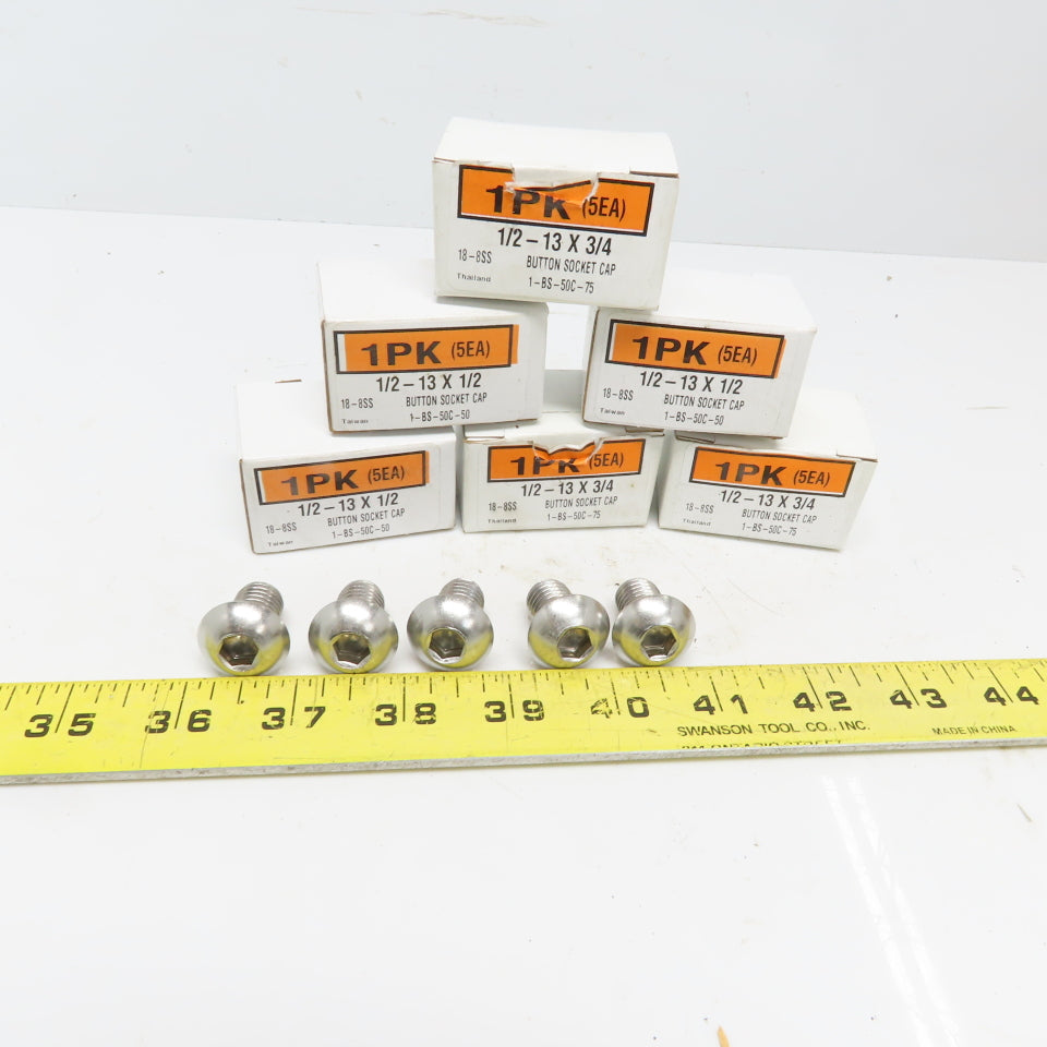 1/2-13x3/4" 18-8 Stainless Steel Button Head Socket Cap Machine Screws Lot of 30
