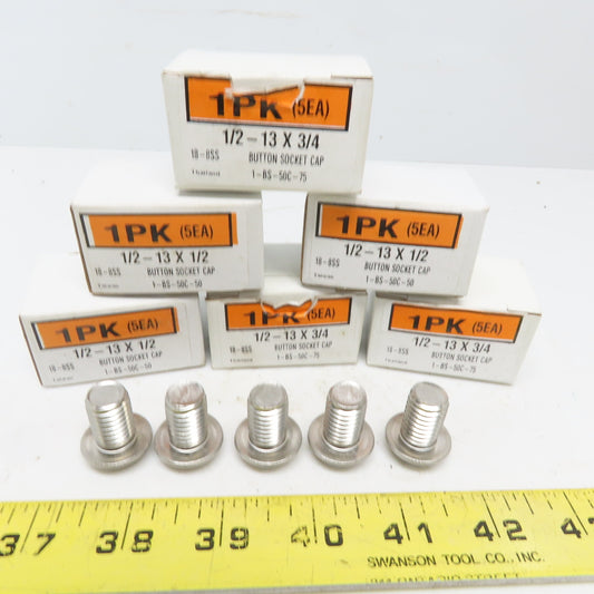 1/2-13x3/4" 18-8 Stainless Steel Button Head Socket Cap Machine Screws Lot of 30