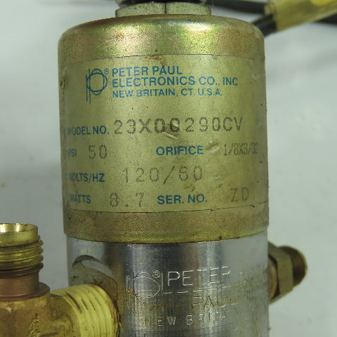 Peter Paul 23X00290CV Solenoid Valve 1/4" NPT 50PSI 120V 60Hz Orifice 1/8x 3/32