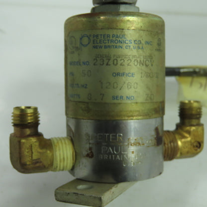 Peter Paul 23Z0220NCV Solenoid Valve 1/4" NPT 50PSI 120V 60Hz Orifice 1/8x 3/32