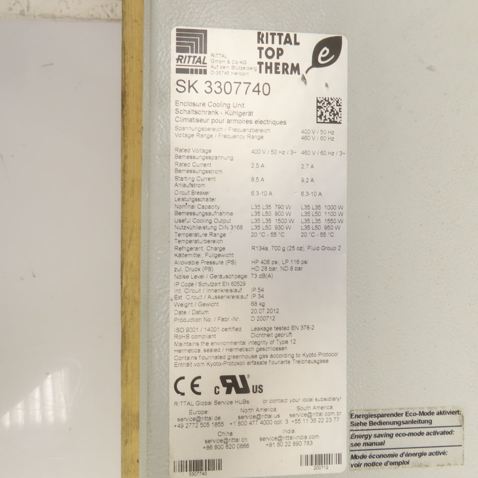 Rittal SK 3307740 Top Therm Electrical Enclosure Air Conditioner 460V 3PH 1500W