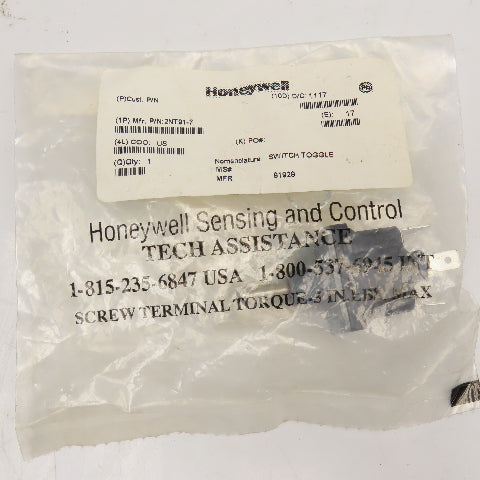 Honeywell 2NT91-7 125VAC Panel Mount Toggle Switch