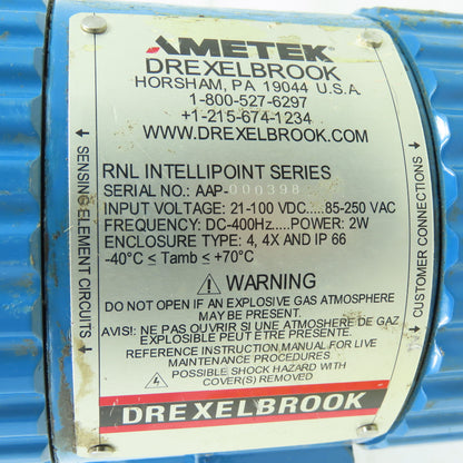 Ametek Pressure Transmitter RNL Intellipoint Series 100VDC 250VAC 400Hz