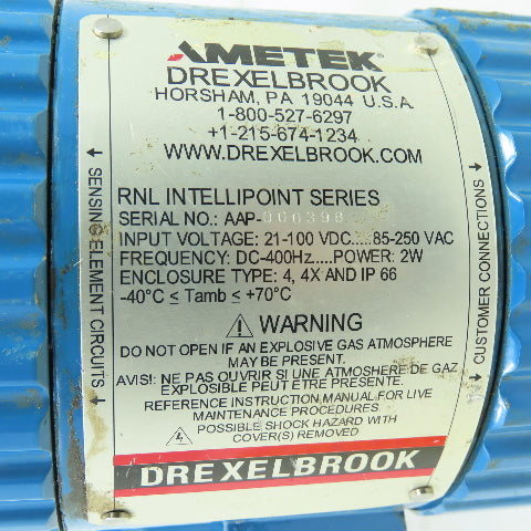 Ametek Pressure Transmitter RNL Intellipoint Series 100VDC 250VAC 400Hz