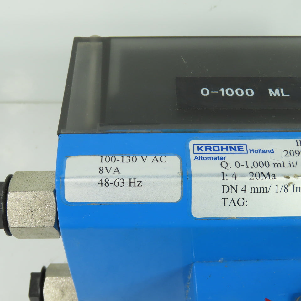 Krohne IFM1020/D/HART/6 Altometer Flow Meter 4-20mA Q: 0-1000 mLit/min 130VAC